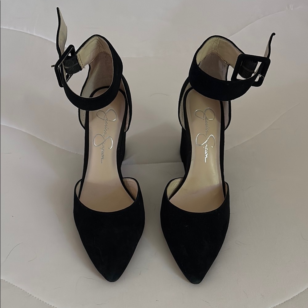 Jessica Simpson Black Ankle Strap Wedges